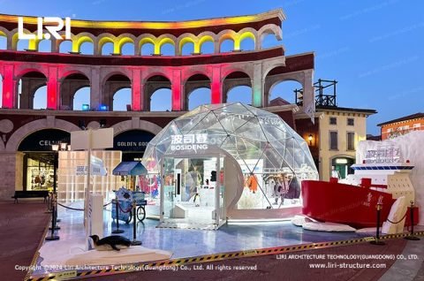 Weather resistant clear igloo tents for pop up stores