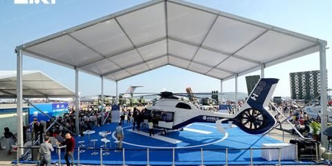 High performance modular helicopter hangar tent exterior view