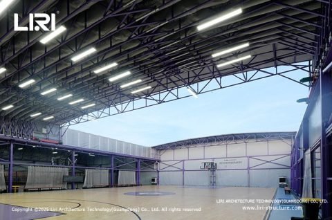 Retractable roof system installed on rooftop basketball court