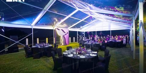 Branded custom tent with logo printing at a corporate outdoor event