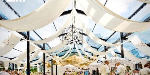 Large clear span marquee tent used for wedding reception