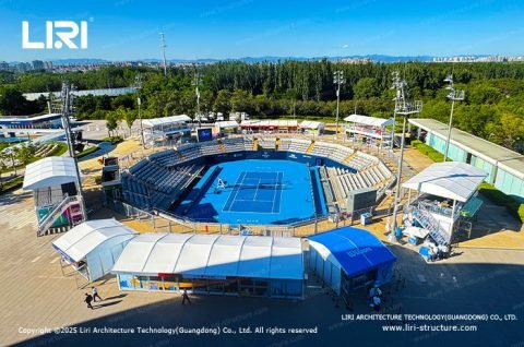 Liri tents used for ticket sales and security check areas