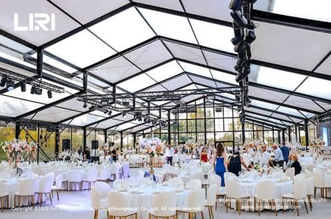Atrium Tent interior with column free design and bright natural lighting for luxury events