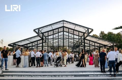 Atrium Tent with Edwardian gable extension used for a romantic wedding ceremony