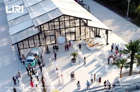 Glass wall and transparent PVC roof of Atrium Tent ensuring excellent lighting and elegant appearance