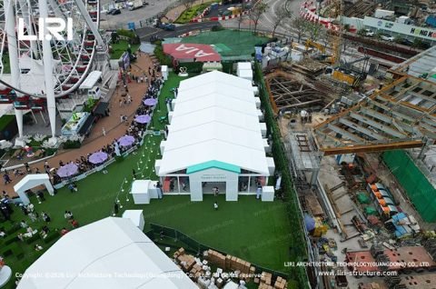 Clear Span Tent for Cj Hendry Flower Market aerial exterior venue