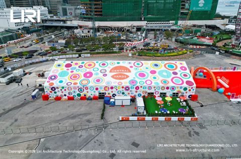 Art Exhibition Tent for Central Yards Edible Art Fair sloped site leveling system