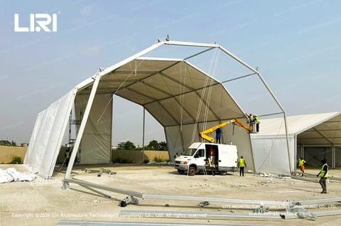 20m Eyelid Hangar Tent aluminium alloy framework during installation