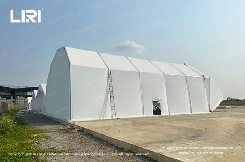 Eyelid Hangar Tent side exterior with fully closed eyelid canopy