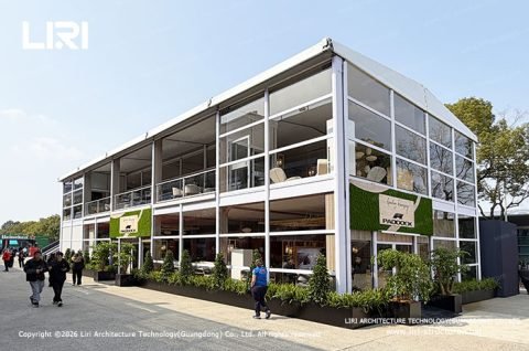 Two story tent F1 Paddock Club corner view next to Heineken hospitality booth