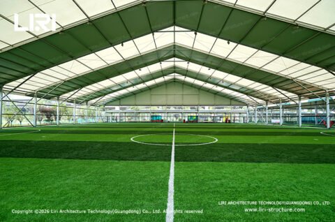 Clear span indoor football field inside modular sports hall
