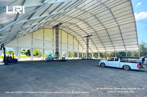 Clear span polygon top tent interior for event equipment