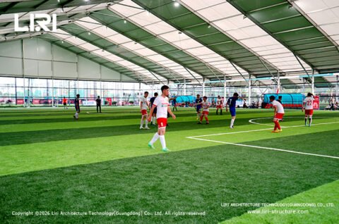 Indoor football match inside clear span sports hall