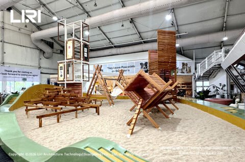 Wooden playground area inside SAMA Garden