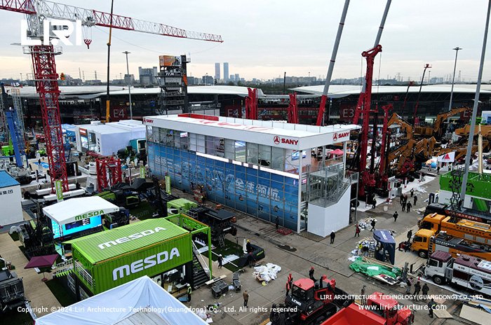 Triple decker exhibition pavilion maximizing space on a compact event site